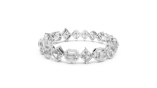 12.04 CTW Alternating Emerald & Asscher Cut Diamond Bracelet (6.5 Inch)