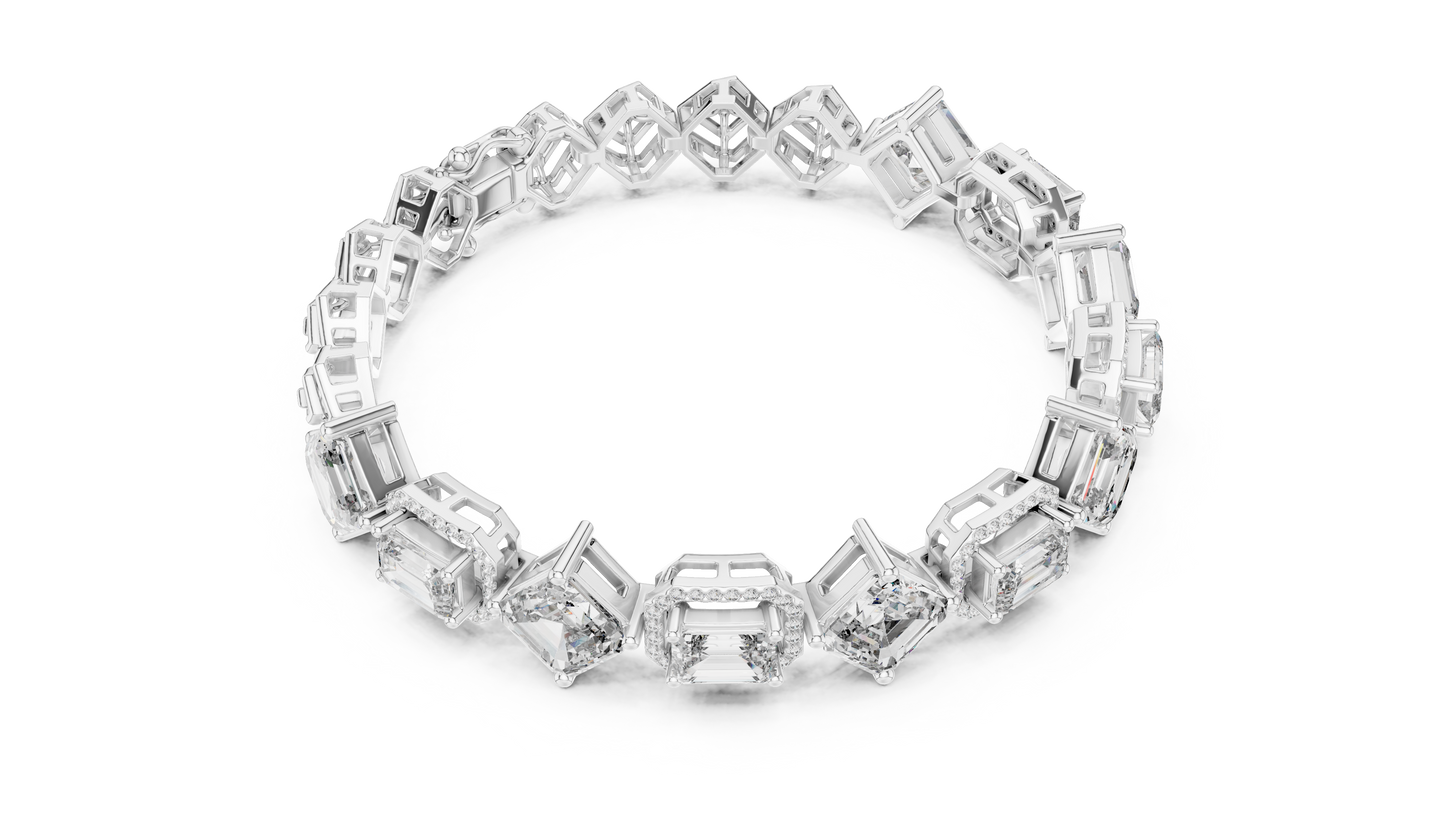 12.04 CTW Alternating Emerald & Asscher Cut Diamond Bracelet (6.5 Inch)