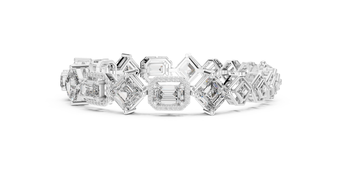 12.04 CTW Alternating Emerald & Asscher Cut Diamond Bracelet (6.5 Inch)