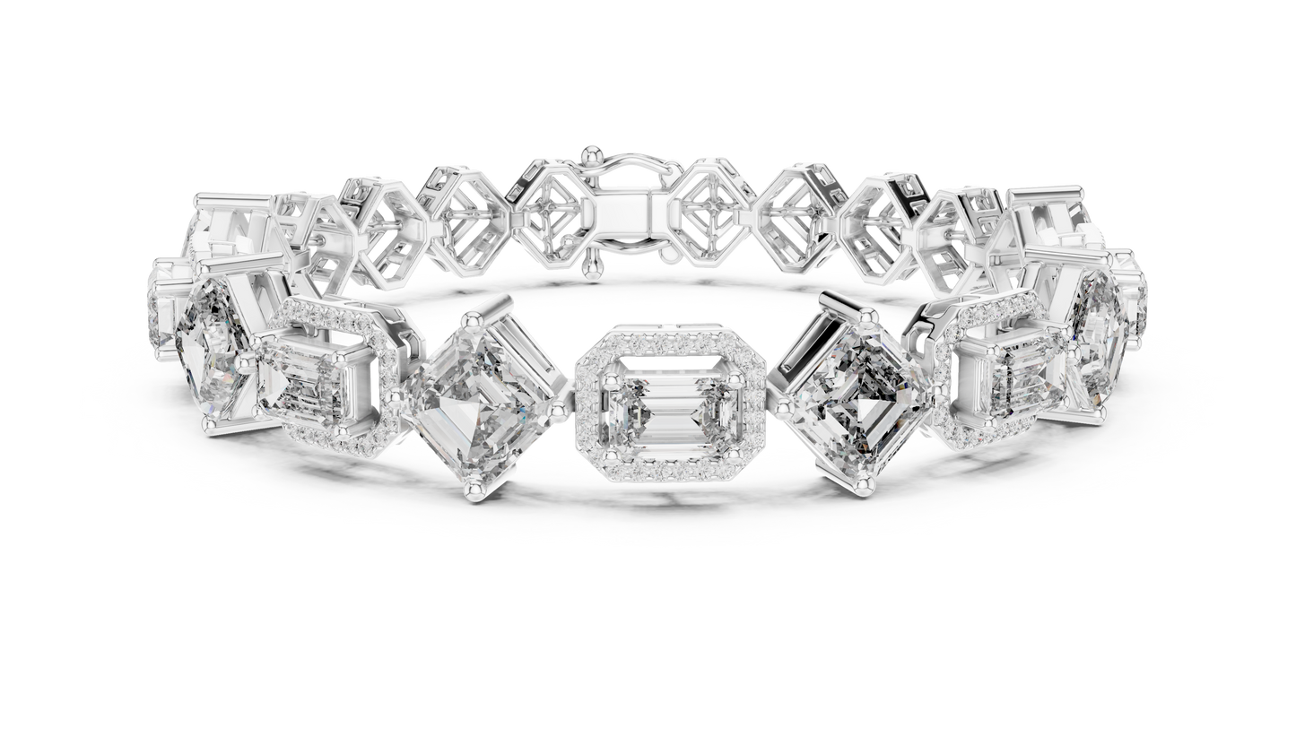 12.04 CTW Alternating Emerald & Asscher Cut Diamond Bracelet (6.5 Inch)