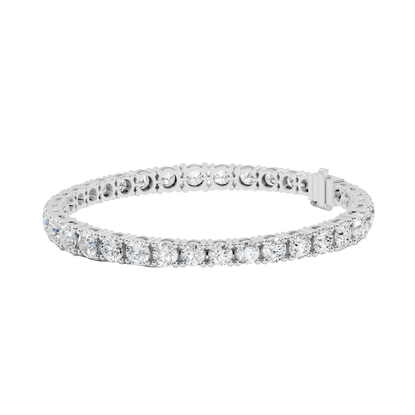Silver bracelet with clear stones on a white background