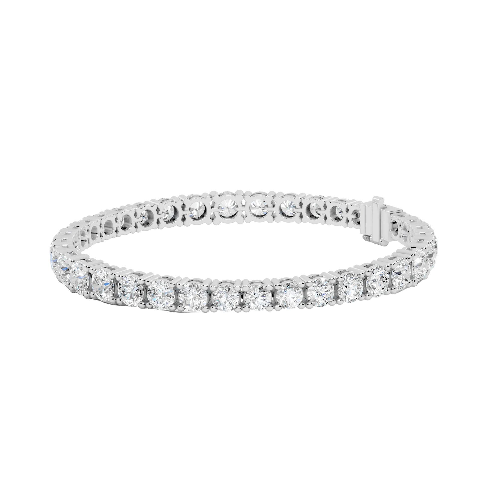 Silver bracelet with clear stones on a white background