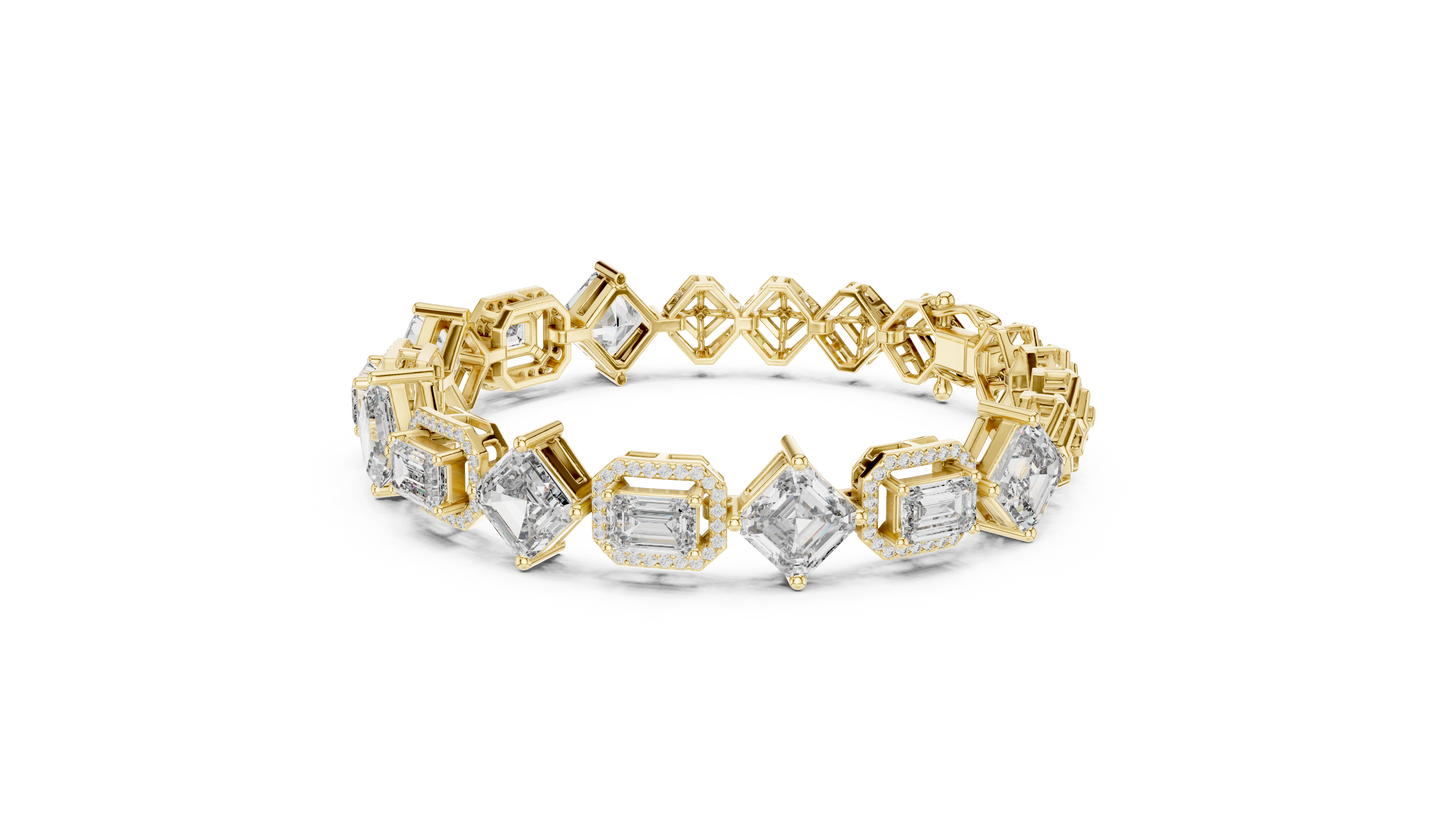 12.04 CTW Alternating Emerald & Asscher Cut Diamond Bracelet (6.5 Inch)