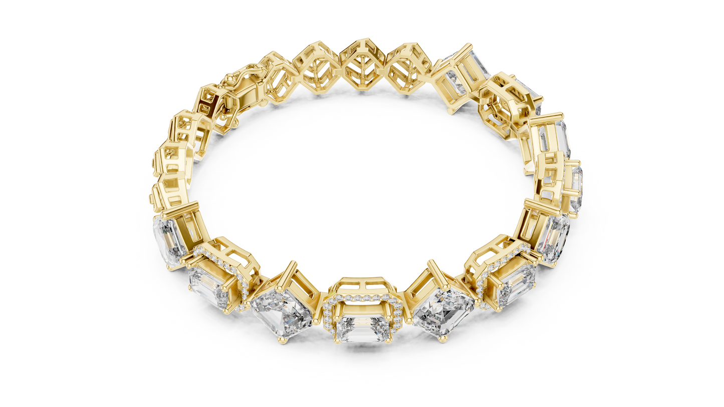 12.04 CTW Alternating Emerald & Asscher Cut Diamond Bracelet (6.5 Inch)