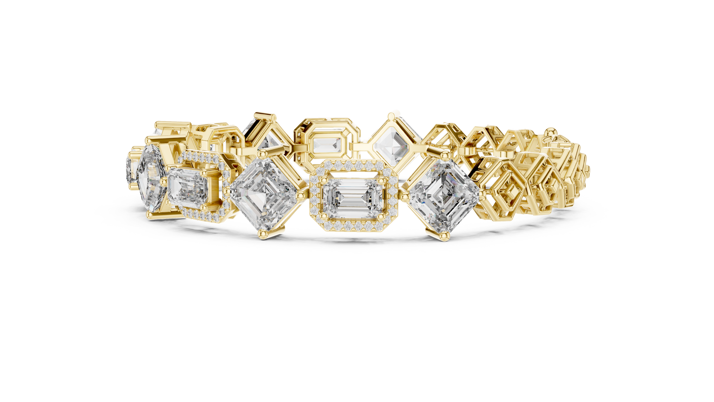 12.04 CTW Alternating Emerald & Asscher Cut Diamond Bracelet (6.5 Inch)