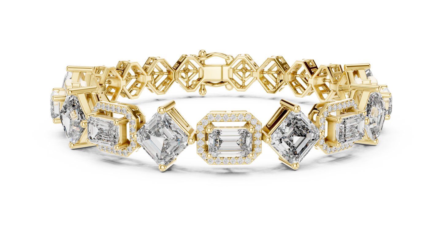 12.04 CTW Alternating Emerald & Asscher Cut Diamond Bracelet (6.5 Inch)