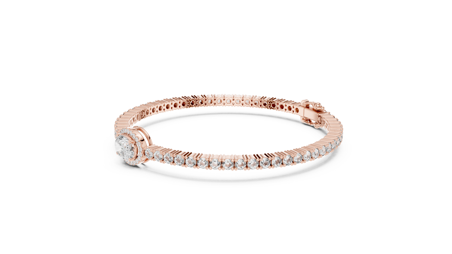 Oval Center Halo Diamond Tennis Bracelet (3.83 CTW Accents)