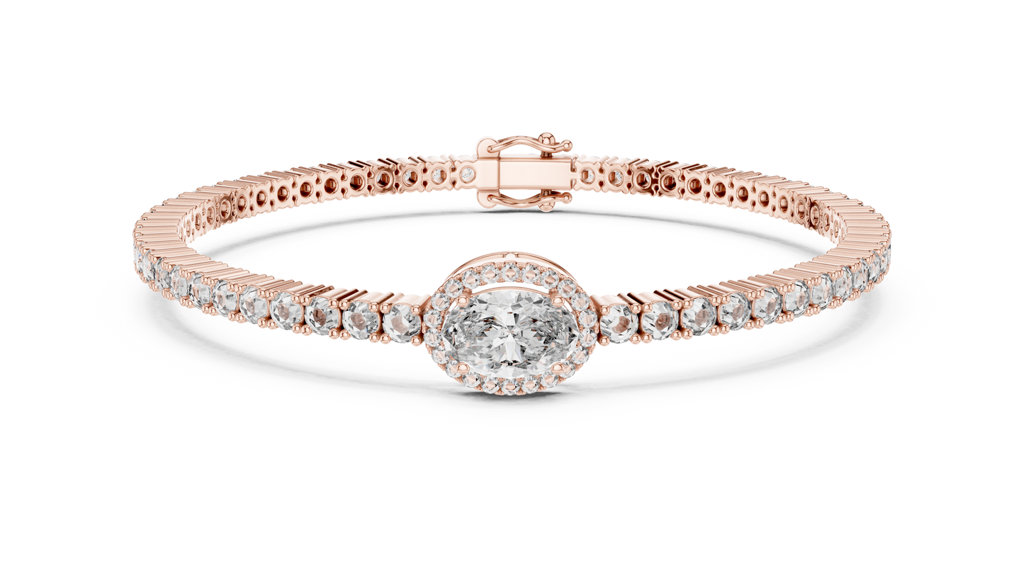Oval Center Halo Diamond Tennis Bracelet (3.83 CTW Accents)