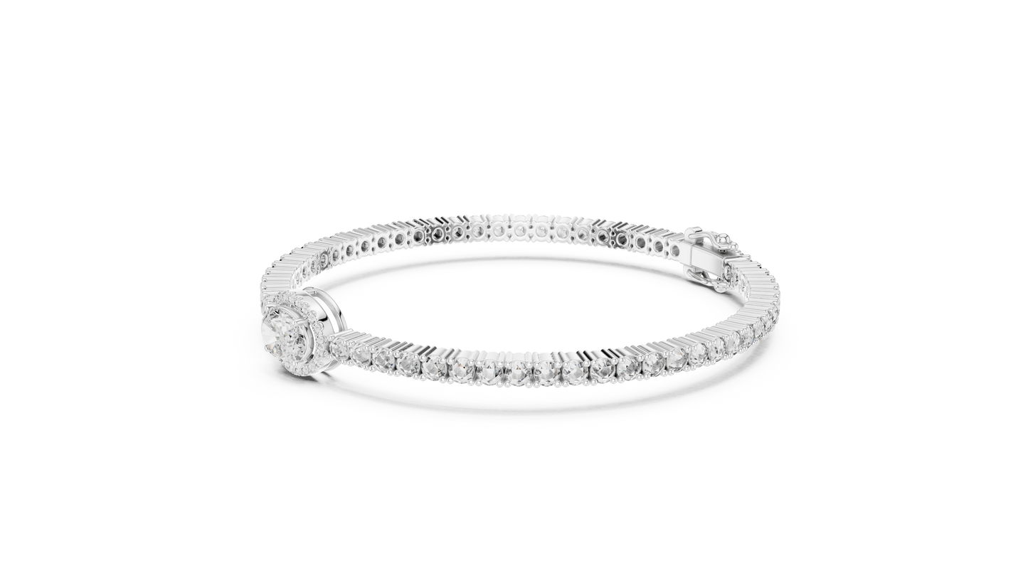 Oval Center Halo Diamond Tennis Bracelet (3.83 CTW Accents)