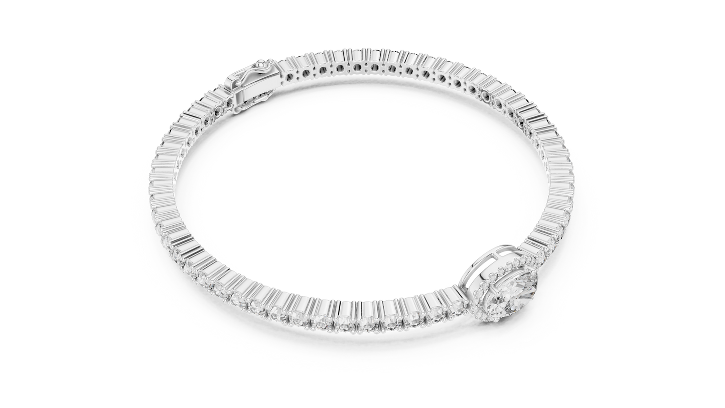 Oval Center Halo Diamond Tennis Bracelet (3.83 CTW Accents)