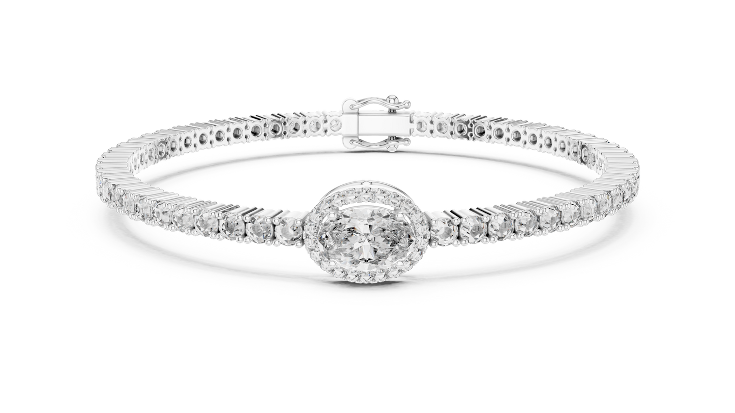Oval Center Halo Diamond Tennis Bracelet (3.83 CTW Accents)