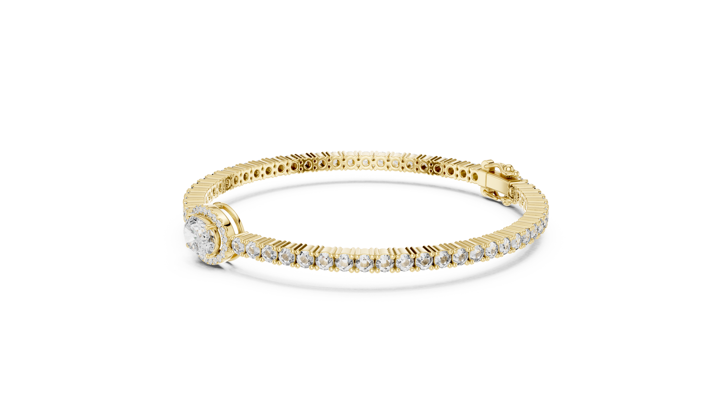 Oval Center Halo Diamond Tennis Bracelet (3.83 CTW Accents)