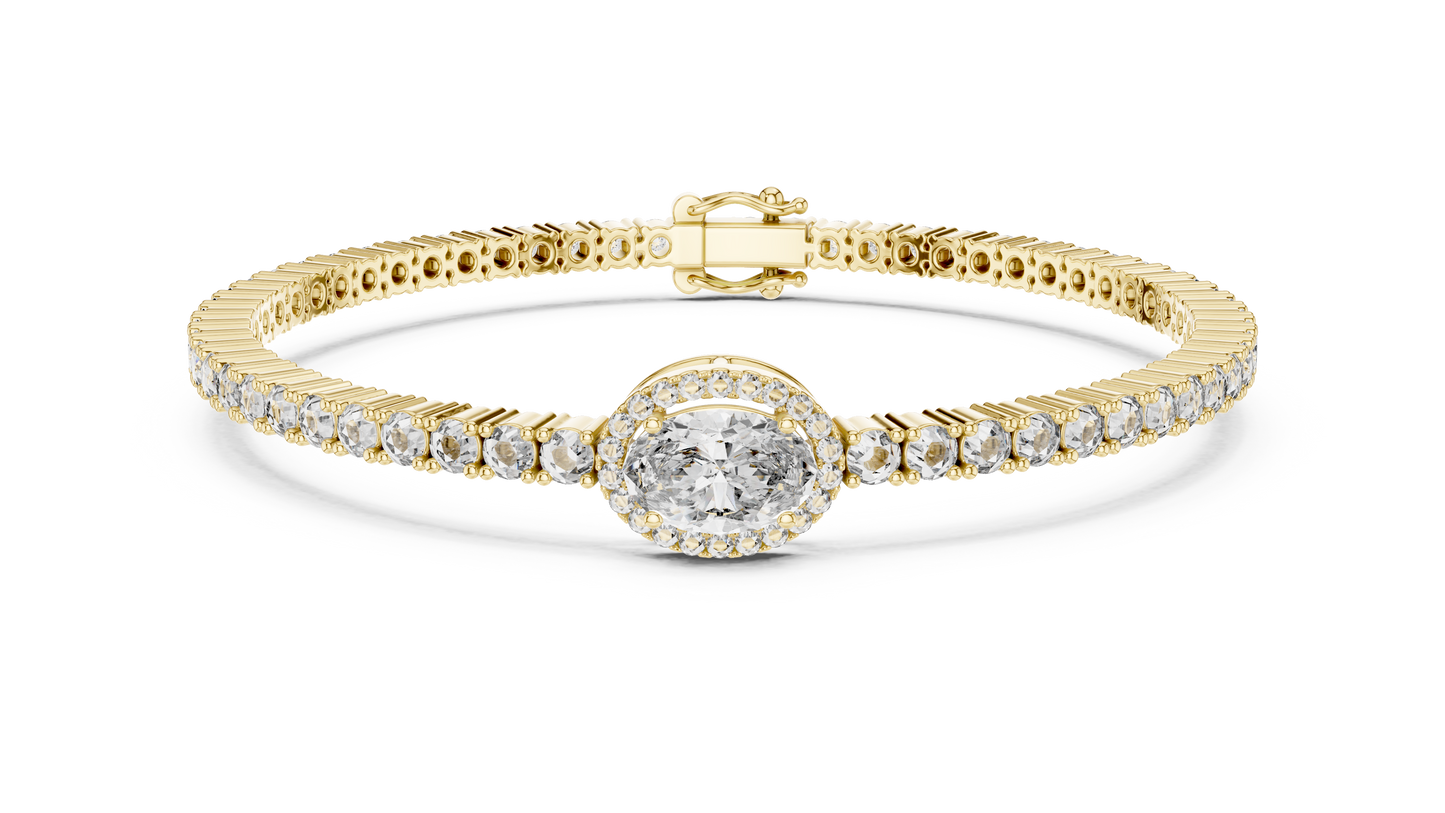 Oval Center Halo Diamond Tennis Bracelet (3.83 CTW Accents)