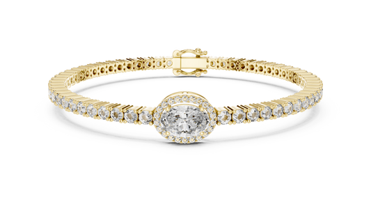 Oval Center Halo Diamond Tennis Bracelet (3.83 CTW Accents)