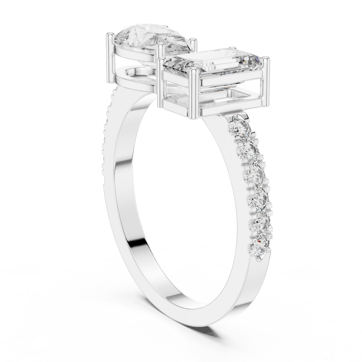 Toi et Moi Pear and Emerald Diamond Ring