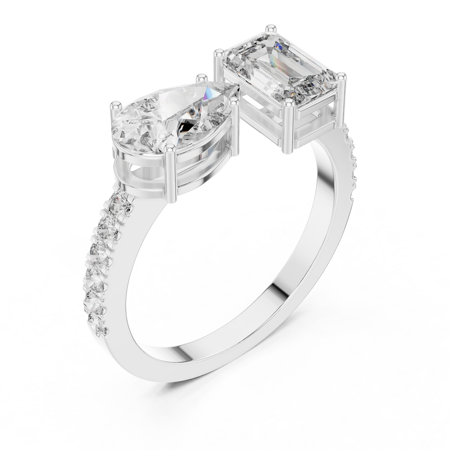 Toi et Moi Pear and Emerald Diamond Ring