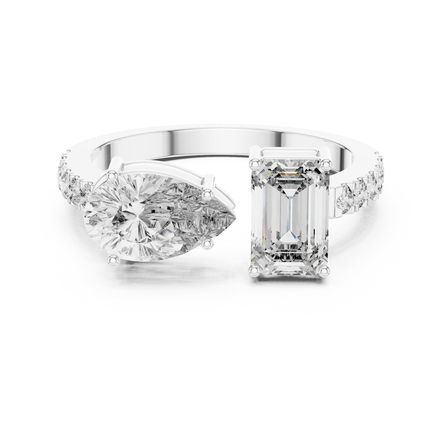 Toi et Moi Pear and Emerald Diamond Ring
