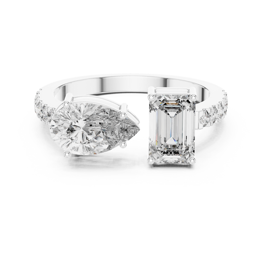Toi et Moi Pear and Emerald Diamond Ring