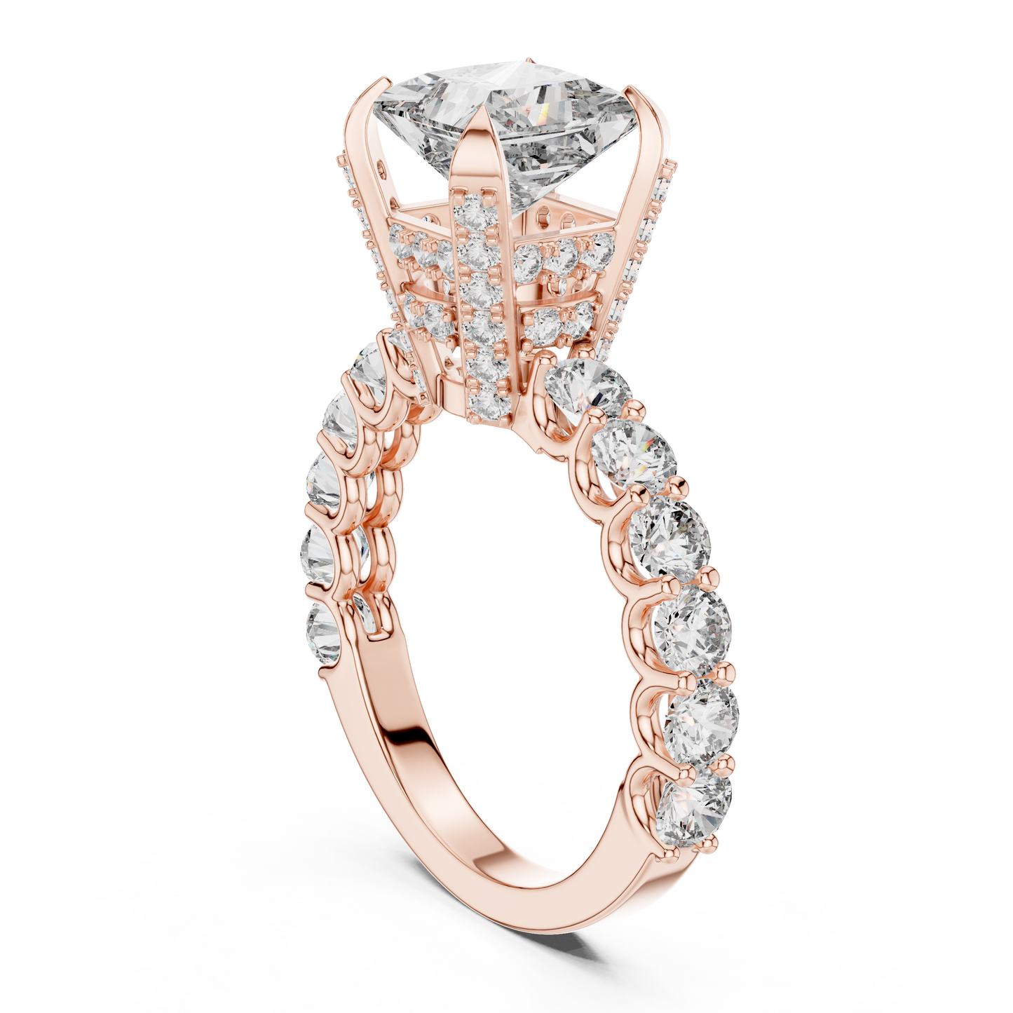 Luxurious Princess Diamond Ring with Encrusted Basket