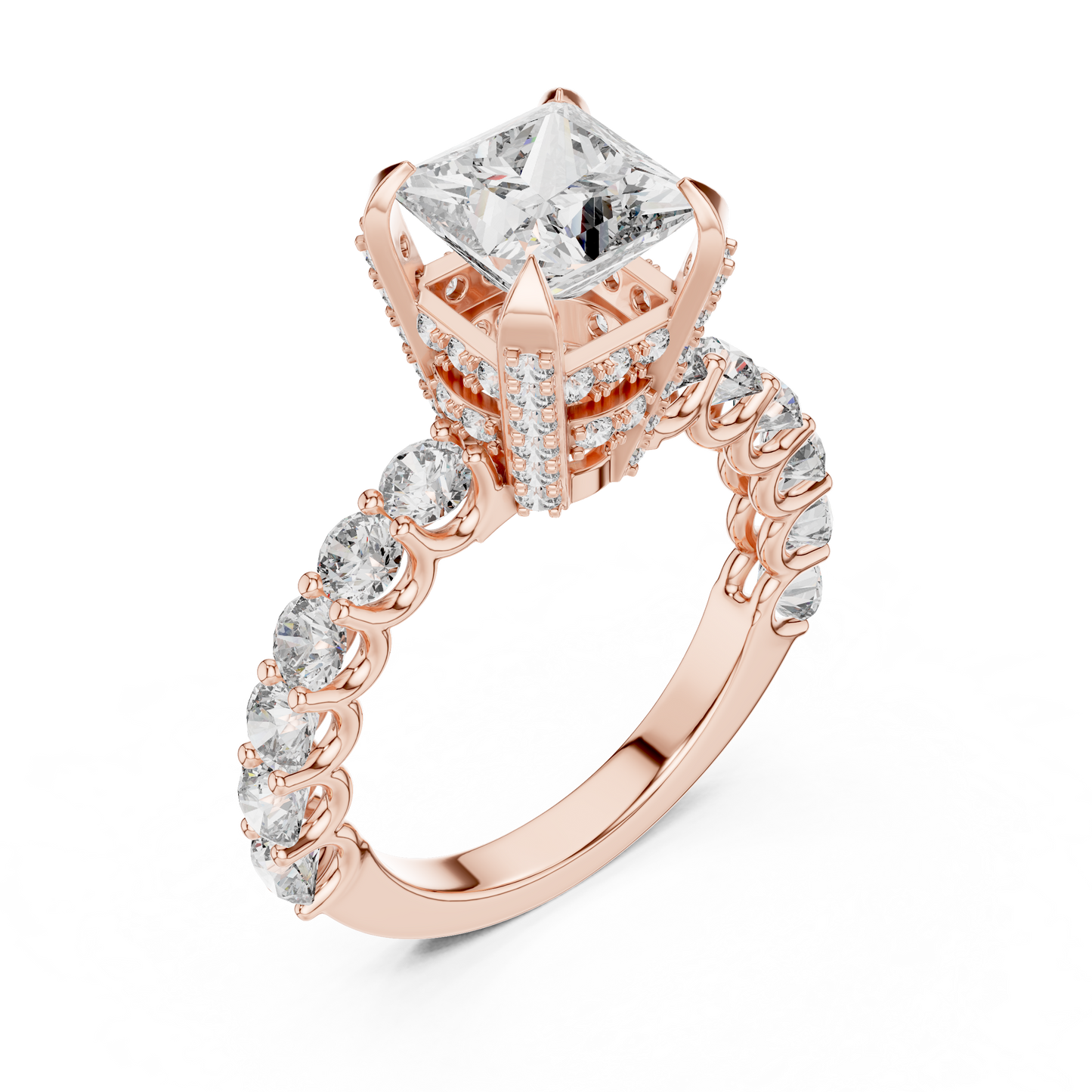 Luxurious Princess Diamond Ring with Encrusted Basket