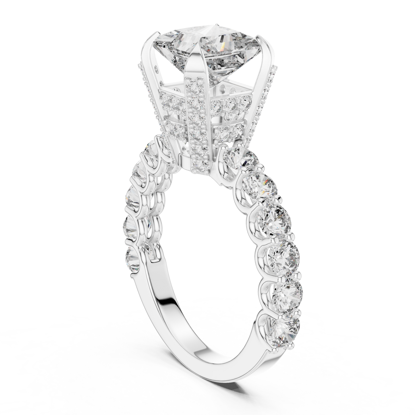 Luxurious Princess Diamond Ring with Encrusted Basket