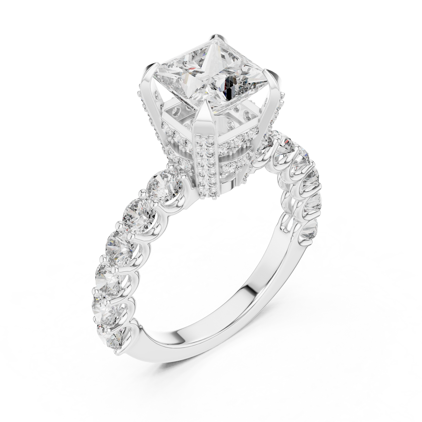 Luxurious Princess Diamond Ring with Encrusted Basket