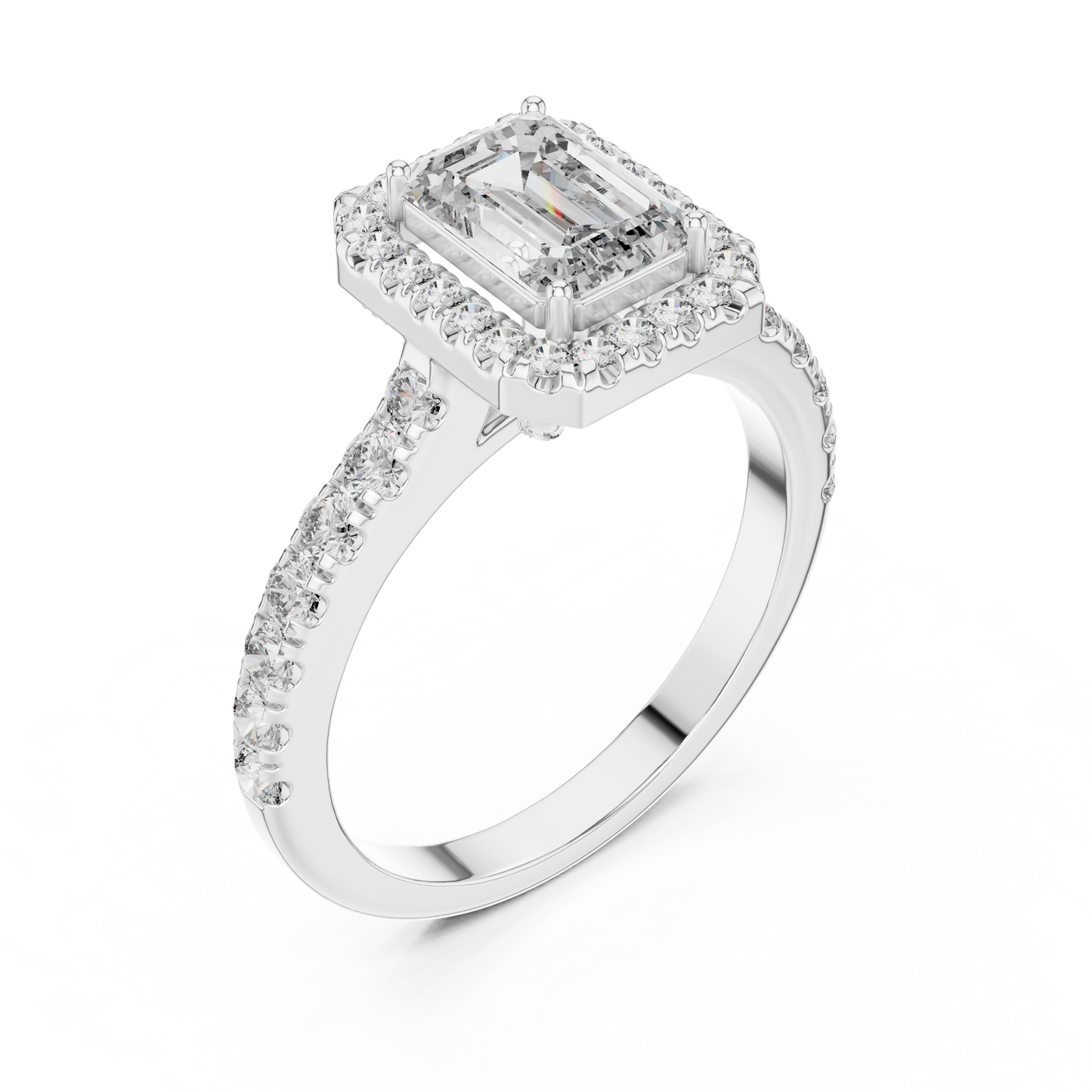 1.00 Carat Emerald Center Halo Diamond Ring (1.66 CTW)