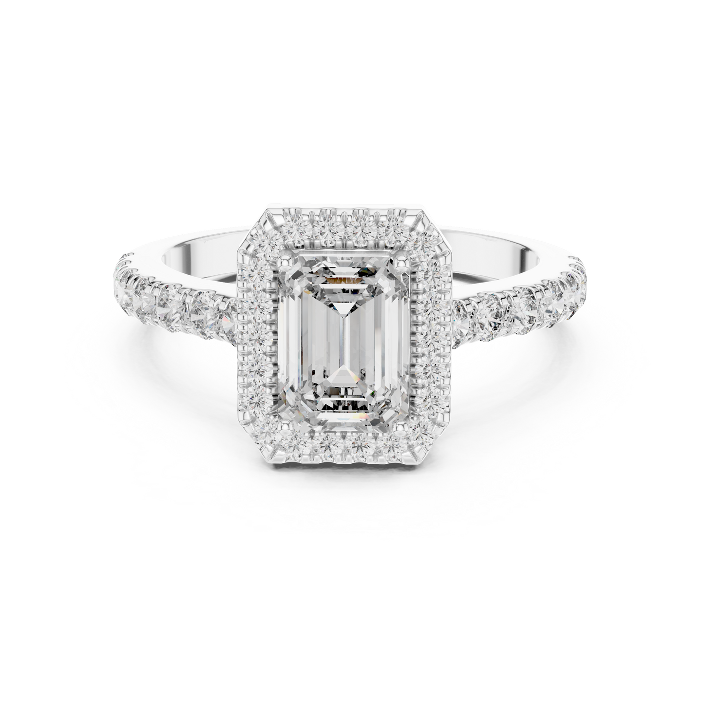 1.00 Carat Emerald Center Halo Diamond Ring (1.66 CTW)