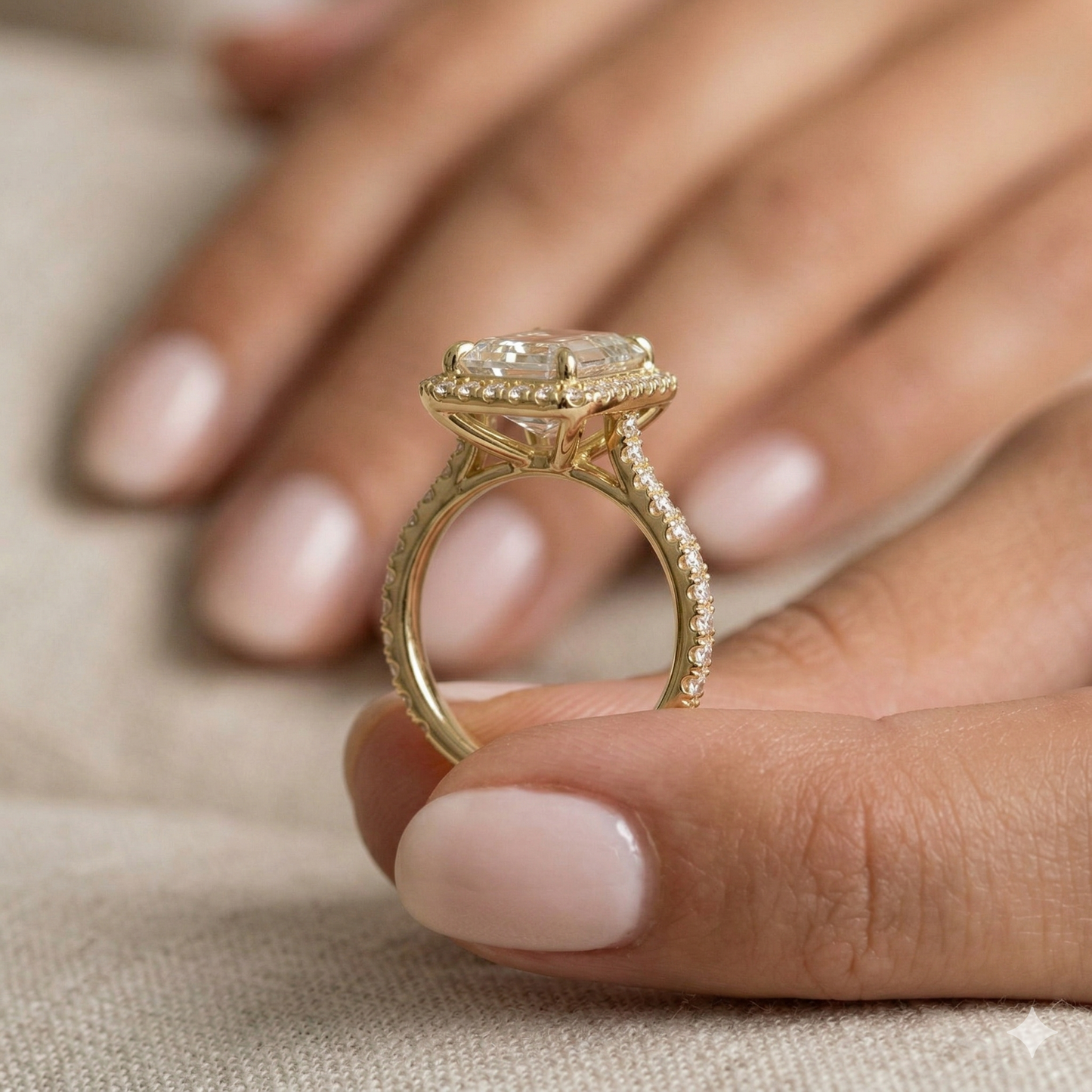 1.00 Carat Emerald Center Halo Diamond Ring (1.66 CTW)