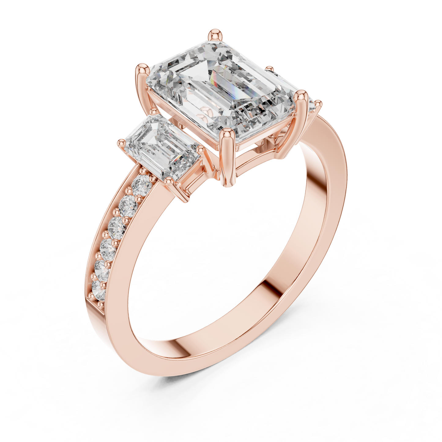 2.00 Carat Emerald Three-Stone Ring with Accent Band (2.66 CTW)
