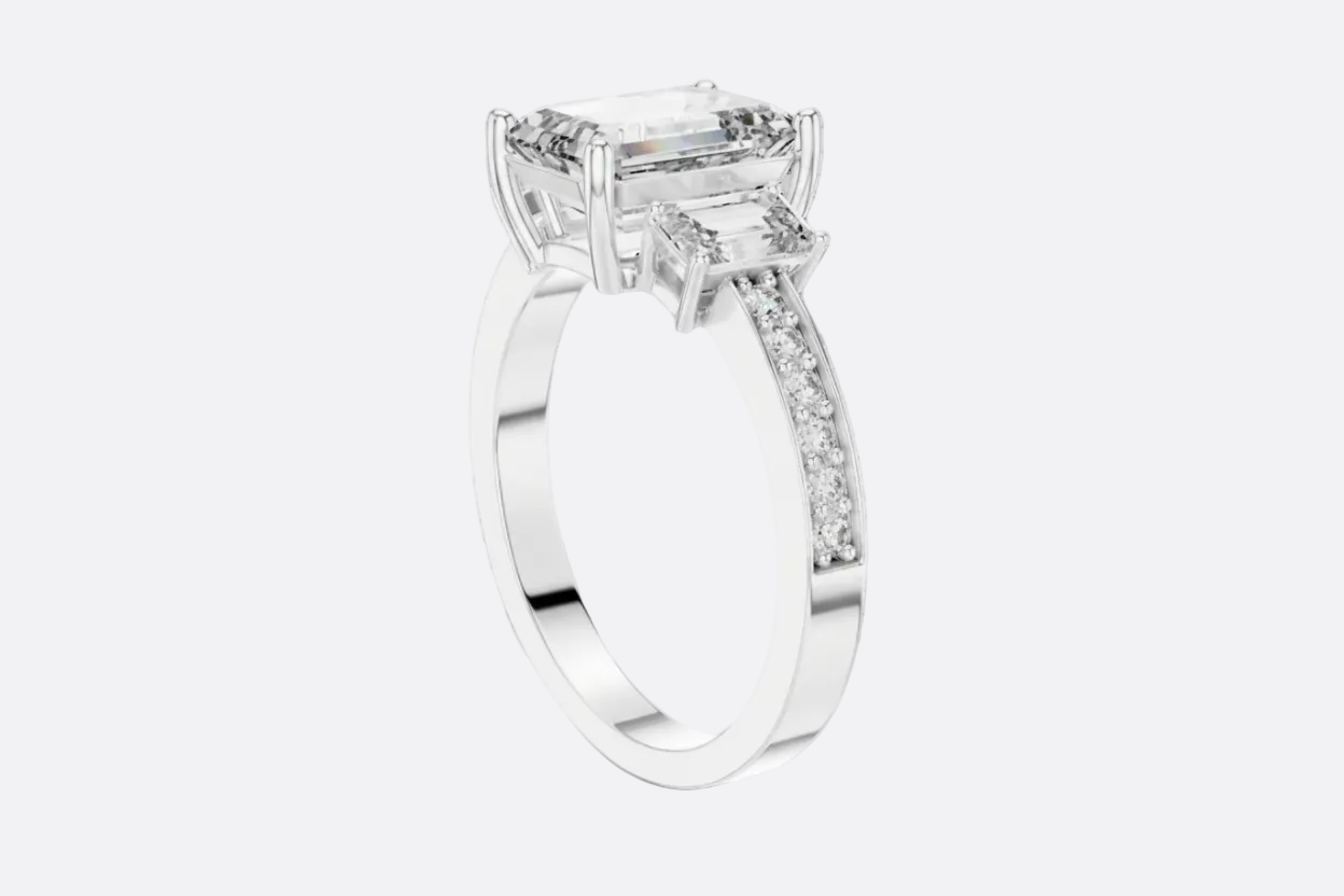2.00 Carat Emerald Three-Stone Ring with Accent Band (2.66 CTW)