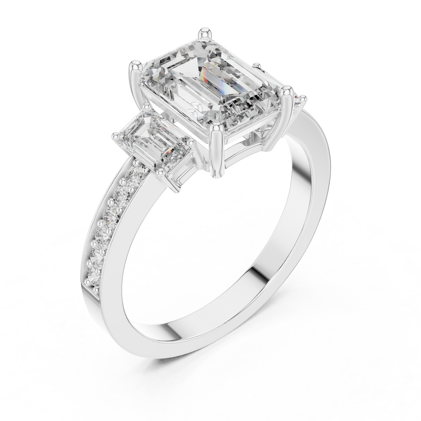 2.00 Carat Emerald Three-Stone Ring with Accent Band (2.66 CTW)