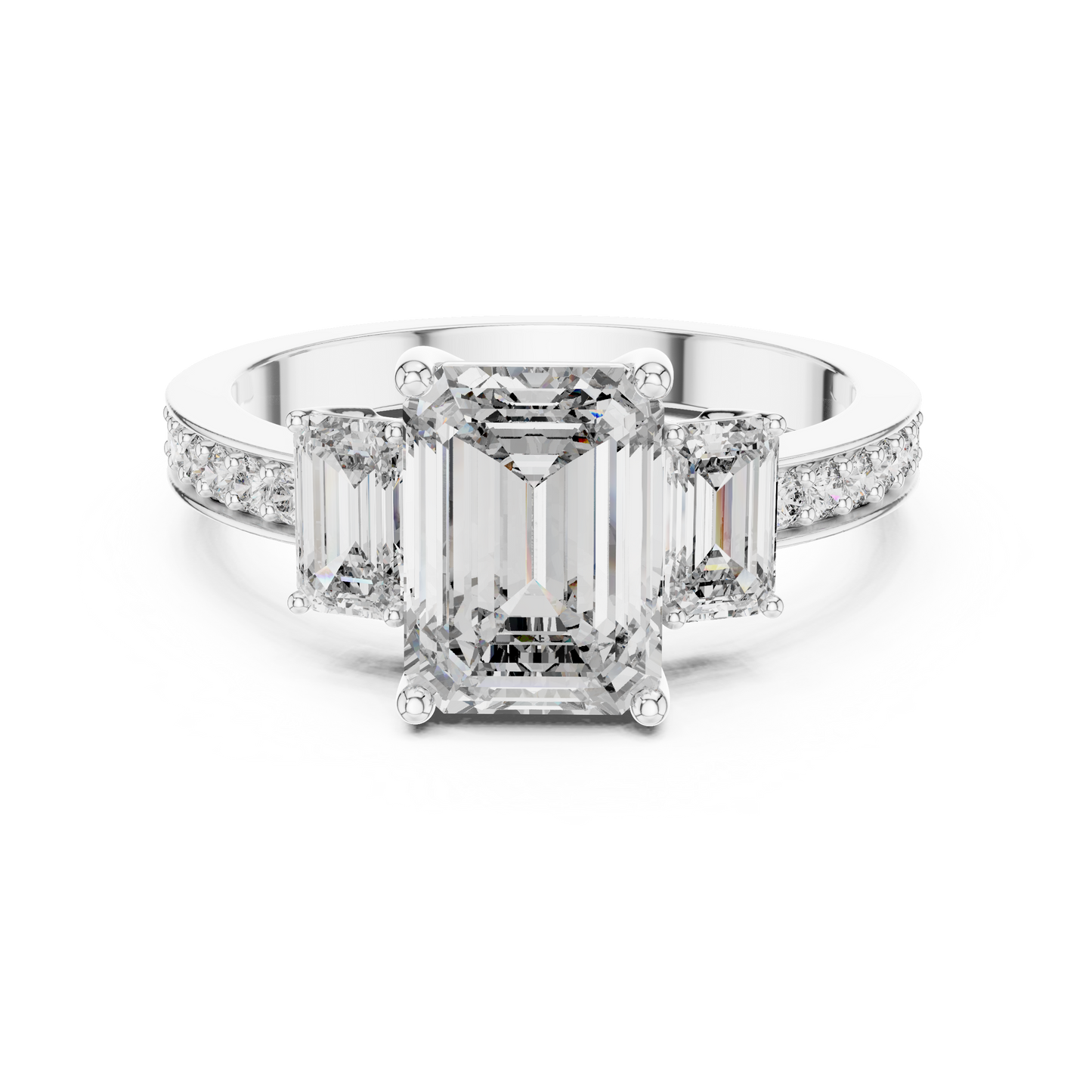 2.00 Carat Emerald Three-Stone Ring with Accent Band (2.66 CTW)