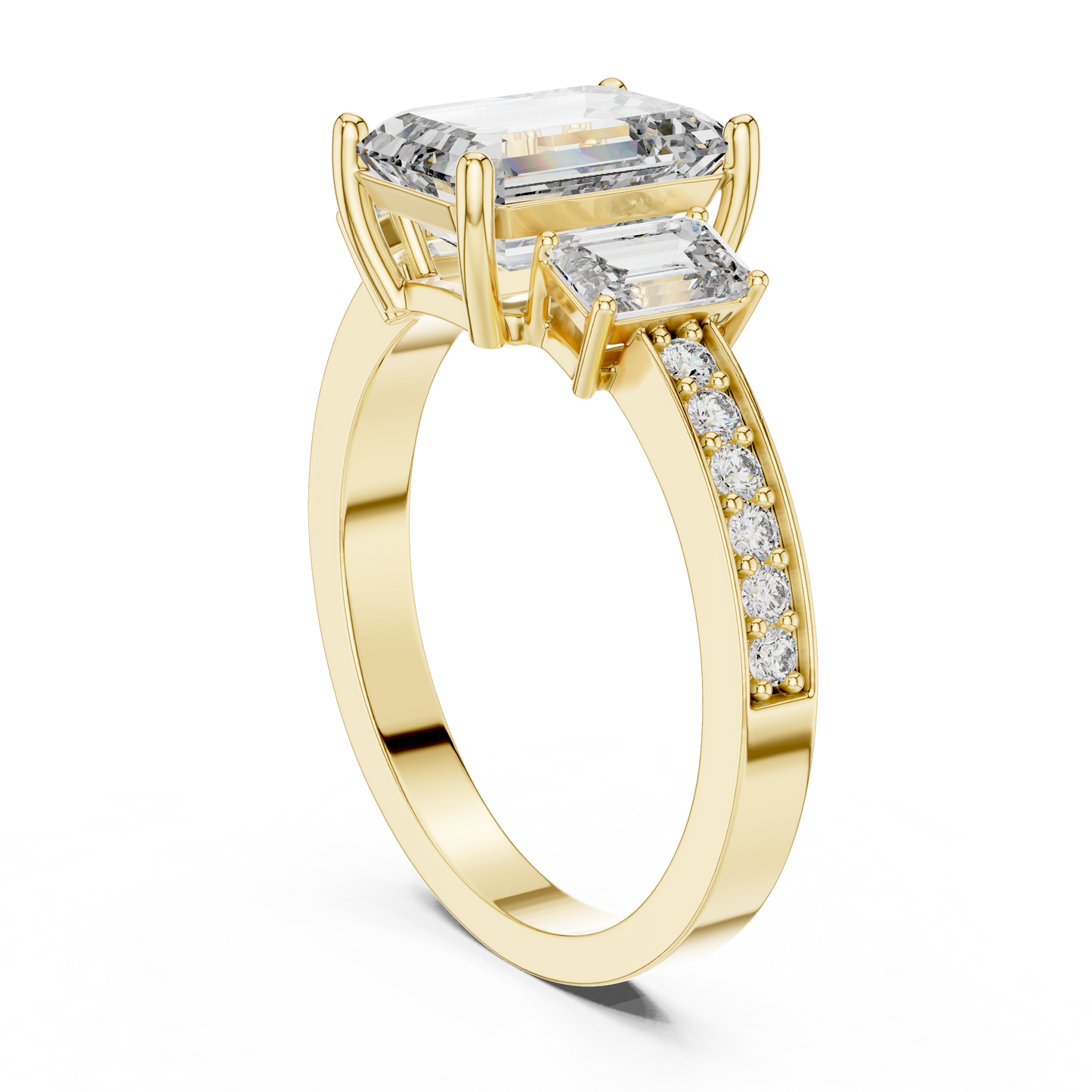 2.00 Carat Emerald Three-Stone Ring with Accent Band (2.66 CTW)