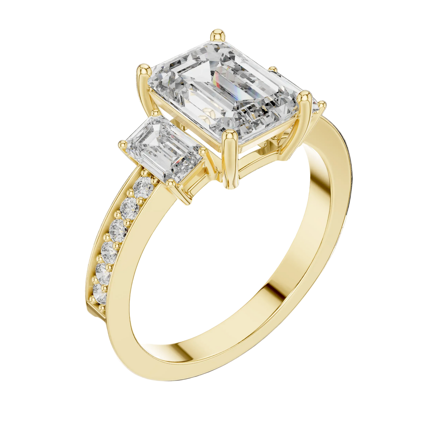 2.00 Carat Emerald Three-Stone Ring with Accent Band (2.66 CTW)