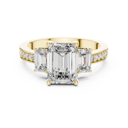 2.00 Carat Emerald Three-Stone Ring with Accent Band (2.66 CTW)