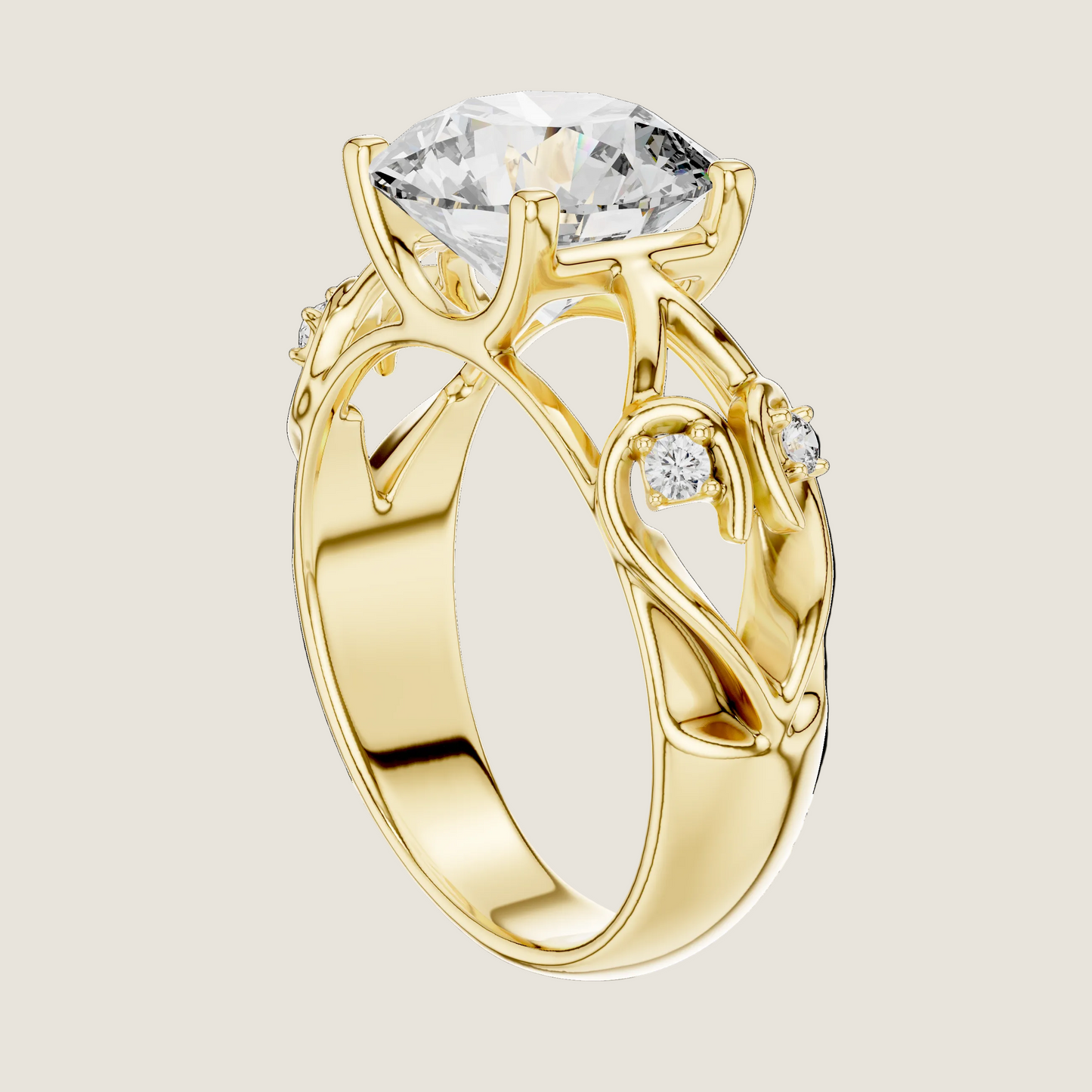 Nature-Inspired Round Diamond Engagement Ring