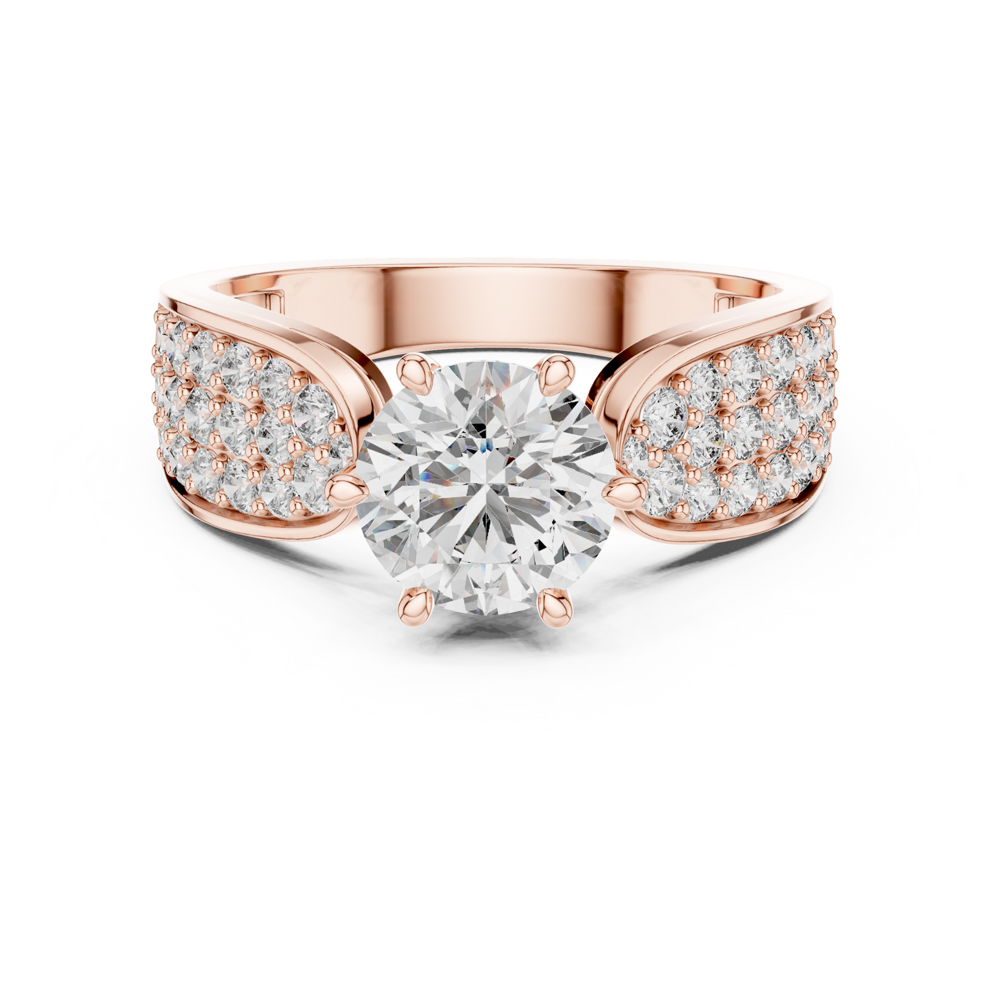 Round Diamond Ring with Multi-Row Band
