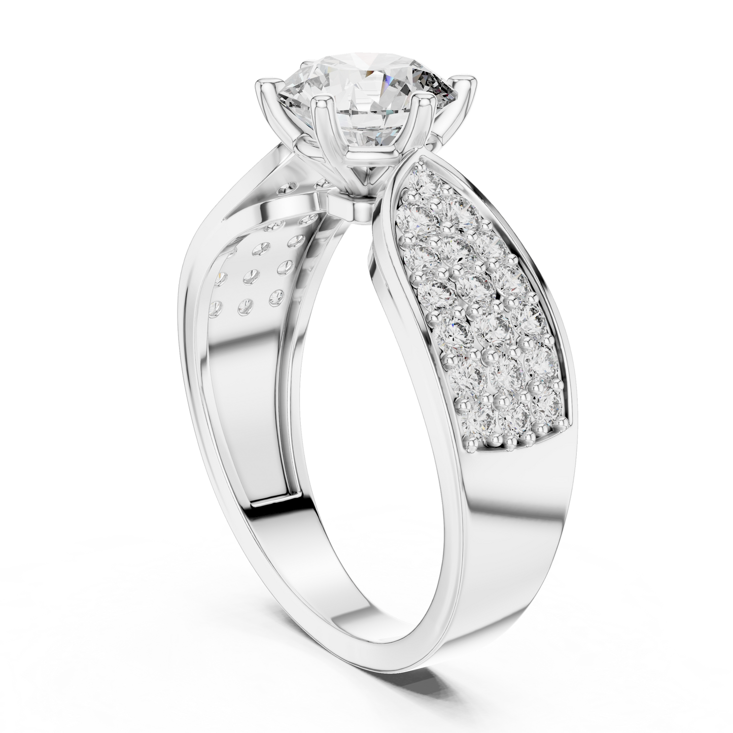 Round Diamond Ring with Multi-Row Band