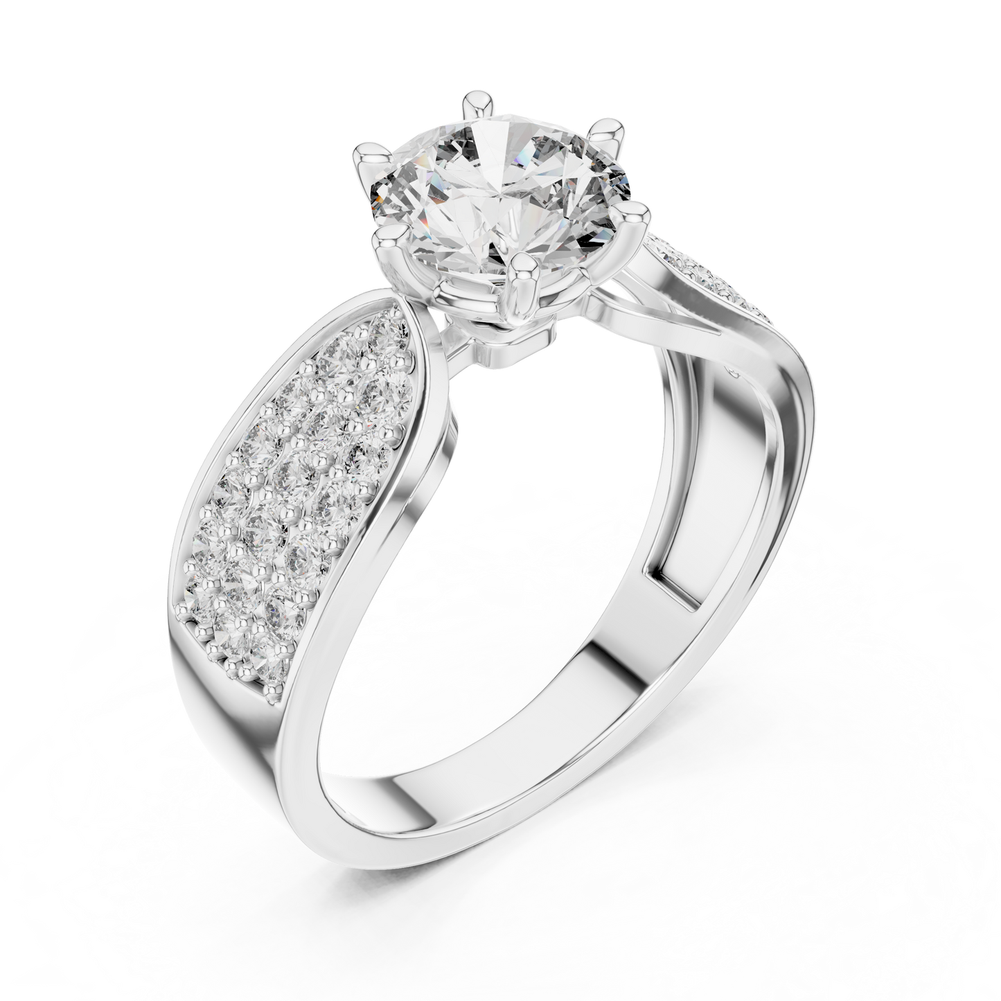 Round Diamond Ring with Multi-Row Band