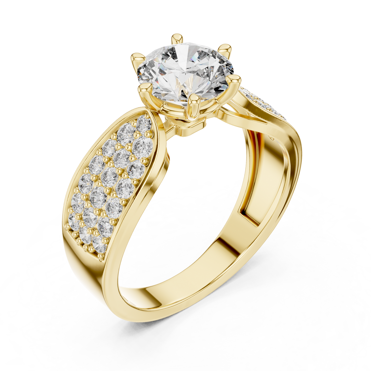 Round Diamond Ring with Multi-Row Band