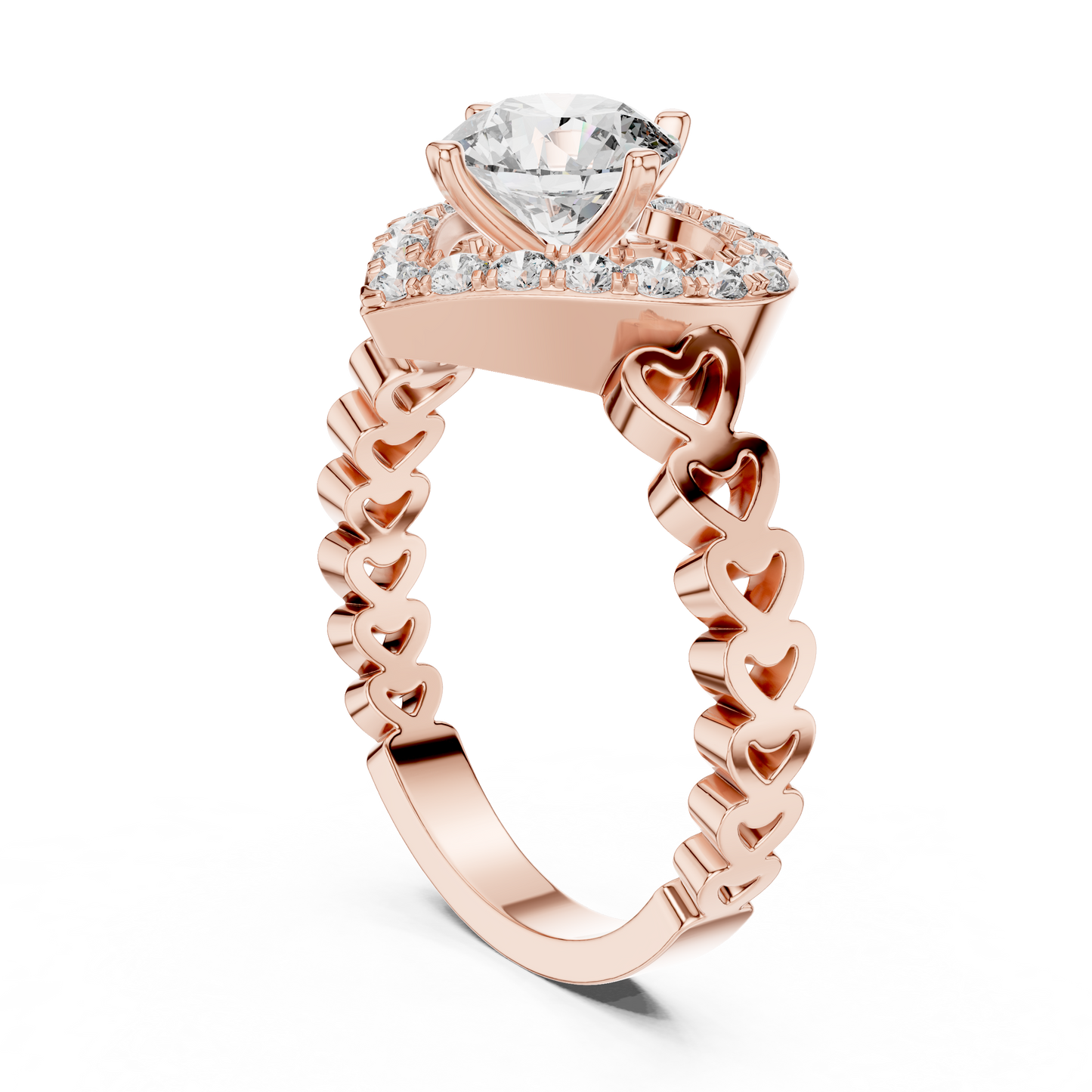 1.32 CTW Round Diamond Ring with Heart-Shaped Halo