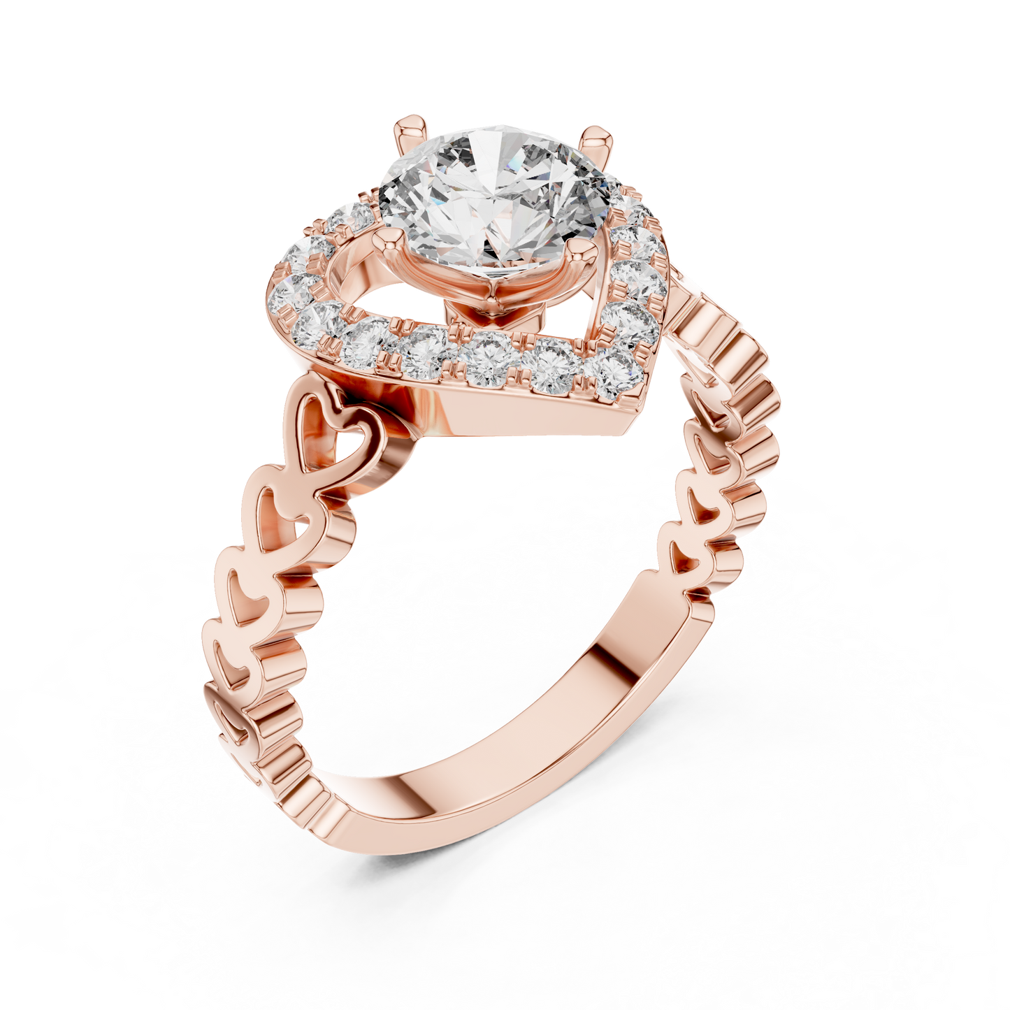 1.32 CTW Round Diamond Ring with Heart-Shaped Halo