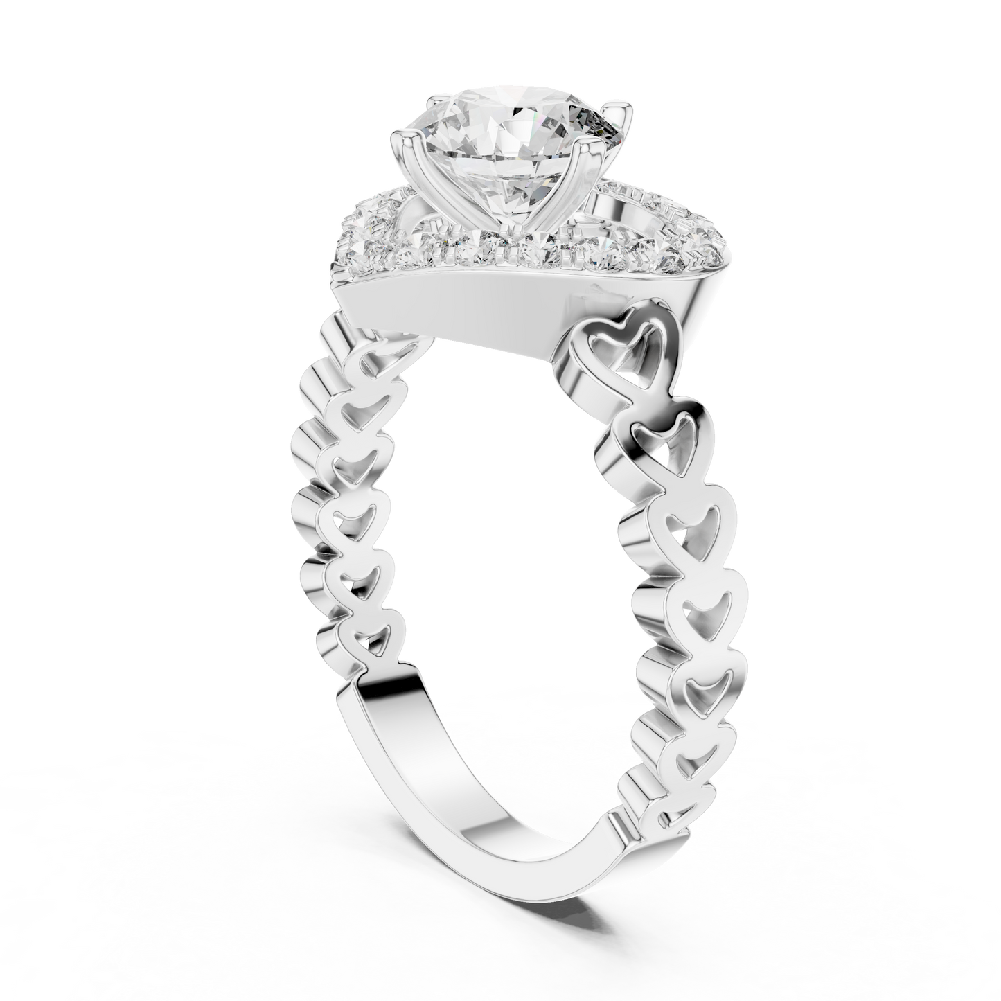 1.32 CTW Round Diamond Ring with Heart-Shaped Halo