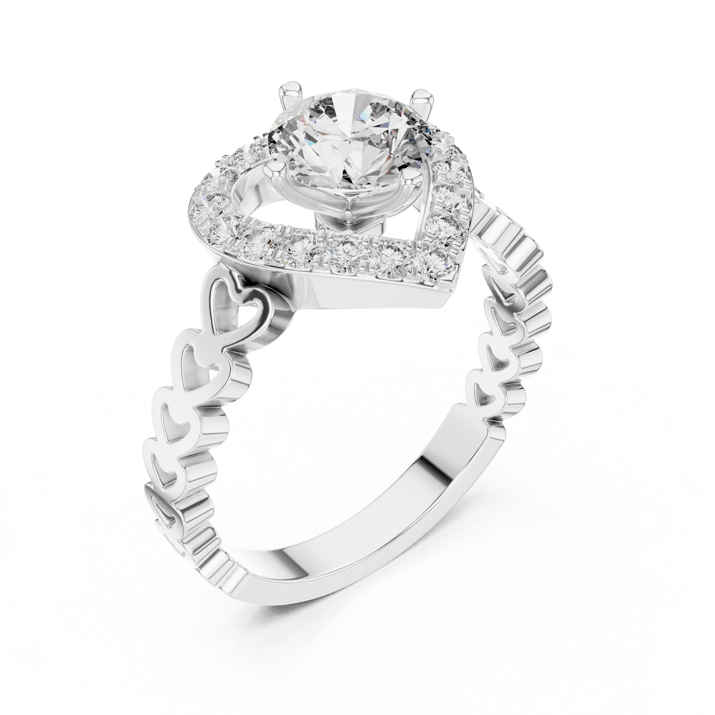1.32 CTW Round Diamond Ring with Heart-Shaped Halo