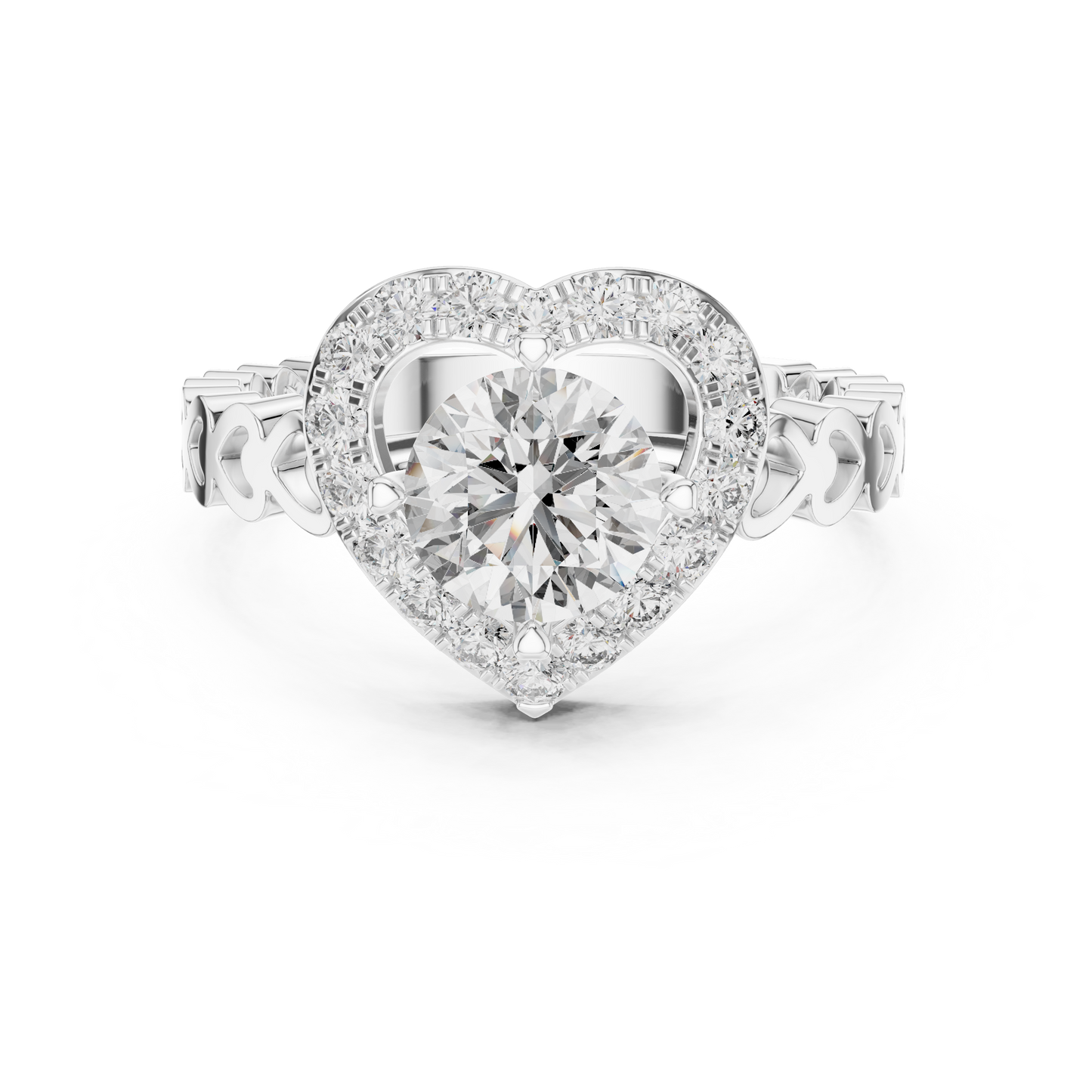 1.32 CTW Round Diamond Ring with Heart-Shaped Halo