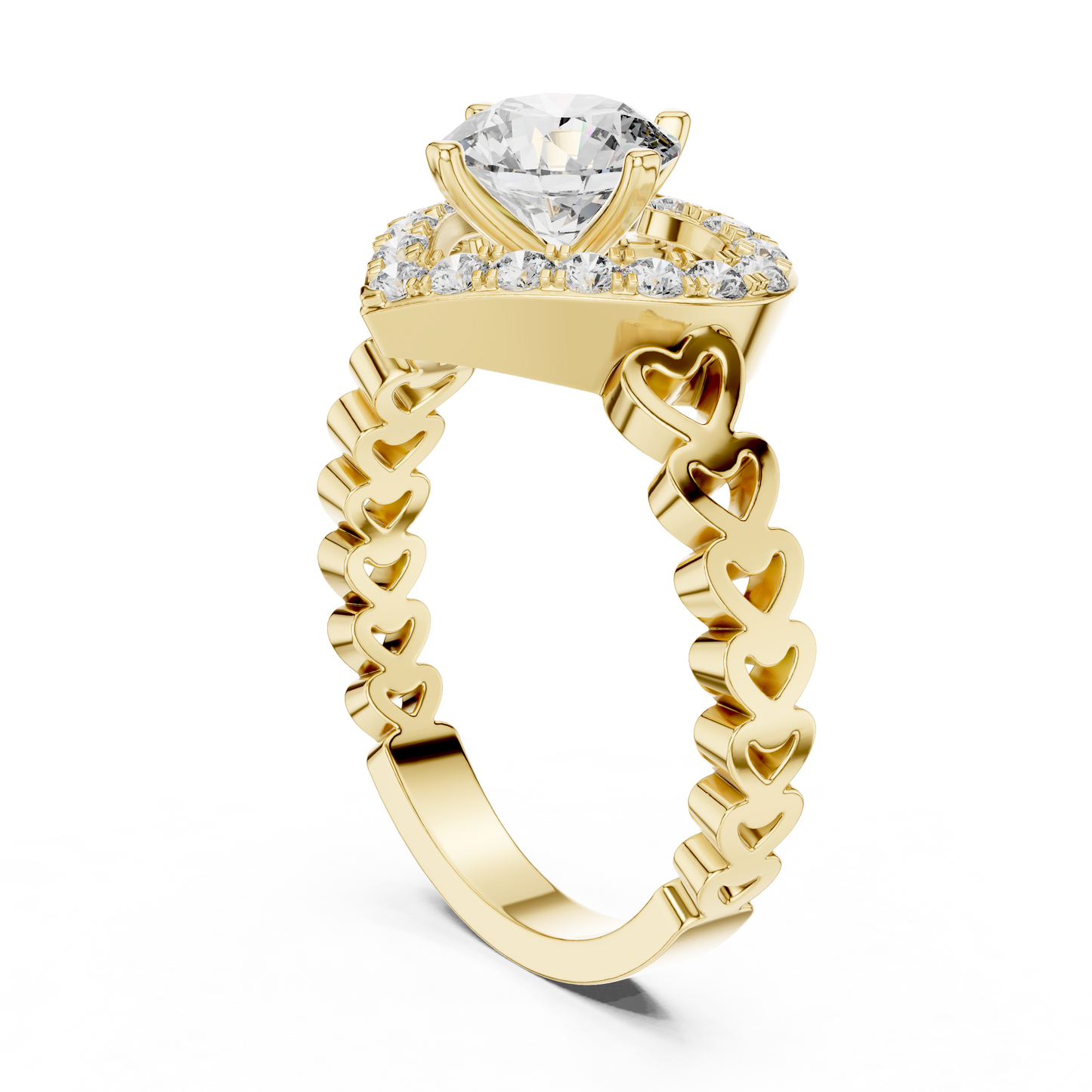 1.32 CTW Round Diamond Ring with Heart-Shaped Halo