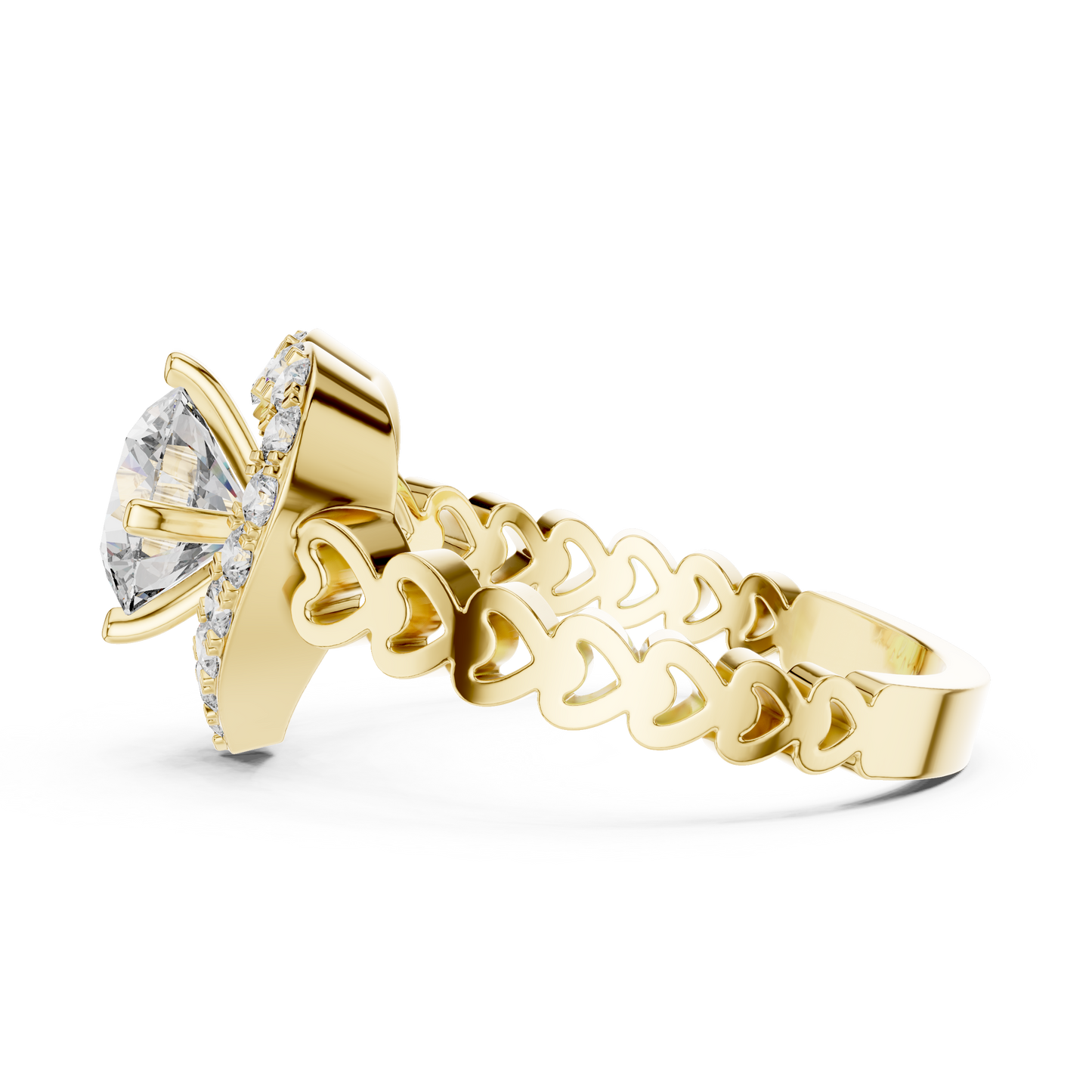1.32 CTW Round Diamond Ring with Heart-Shaped Halo