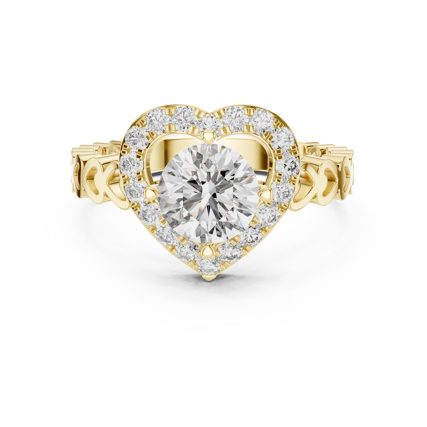 1.32 CTW Round Diamond Ring with Heart-Shaped Halo