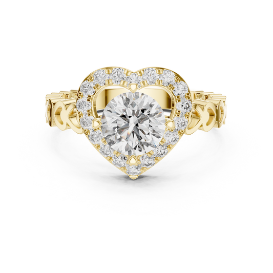 1.32 CTW Round Diamond Ring with Heart-Shaped Halo